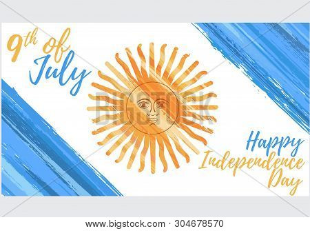 Happy Argentina Independence Day 9th Of July. Argentine Flag With Paint Brush Strokes. National Patr