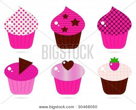 Cupcakes rosa retrò Set isolato su bianco