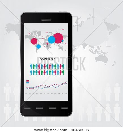 Mobile infographic. Sæt af grafer og chats. Vektor illustration