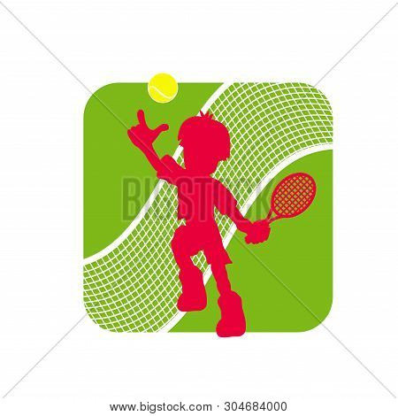Stock Illustration Tennis Logo With Tennis Player Figure On White Background