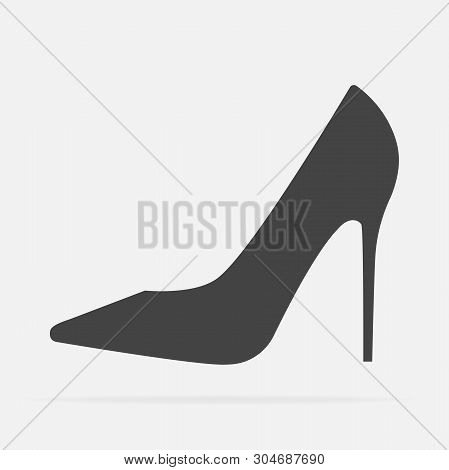 Vector Icon Of A Shoe. Womens High-heeled Shoes On Grey Background