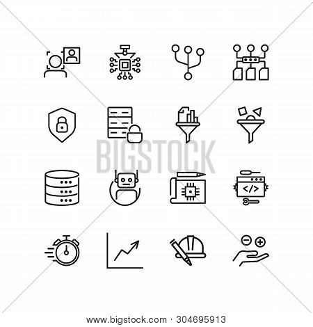Technology Development Line Icon Set. Database, Face Detection, Filter. Information Technology Conce