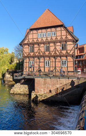 Luneburg, Germany - November 03, 2018: Half-timbered House At Old Harbor In Luneburg