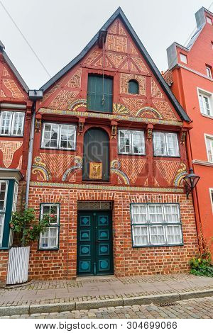 Luneburg, Germany - November 04, 2018: Medieval Old Brick Building In Luneburg