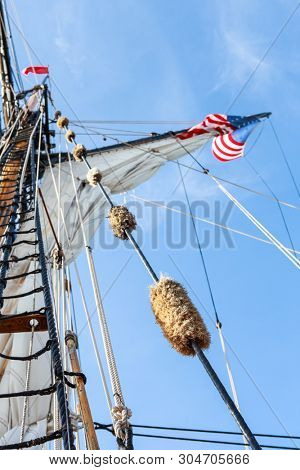 Rigging and ropes on a historic sailing ship