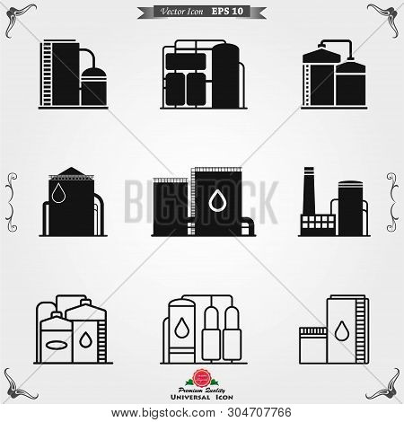 Oil Storage Tank Icon Logo, Illustration, Vector Sign Symbol For Design