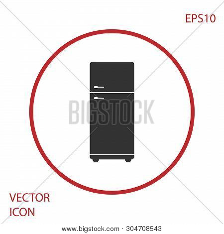 Grey Refrigerator Icon Isolated On White Background. Fridge Freezer Refrigerator. Household Tech And