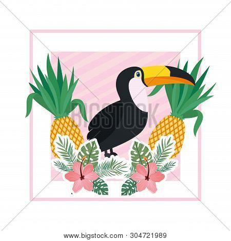 Pattern Of Toucan And Summer Flower Vector Illustration Design
