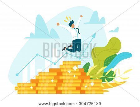 Profitable Investment, Funding Flat Vector Illustration. Stock Market Income. Successful Businessman