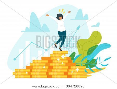 Stock Market Profit, Income Flat Vector Illustration. Happy Broker, Trader, Banker, Financier Cartoo