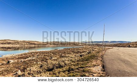 Hardangervidda Mountain Plateau Landscape. National Tourist Hardangervidda Route. Norway In Summer.