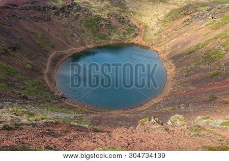 Kerid Crater Lake In The Golden Circle, Iceland