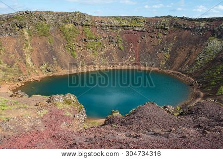 Kerid Crater Lake In The Golden Circle, Iceland