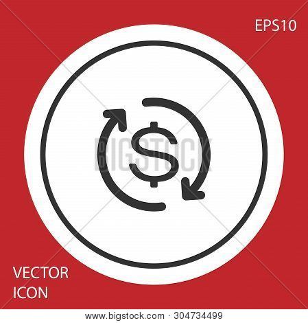 Grey Return Of Investment Icon Isolated On Red Background. Money Convert Icon. Refund Sign. Dollar C
