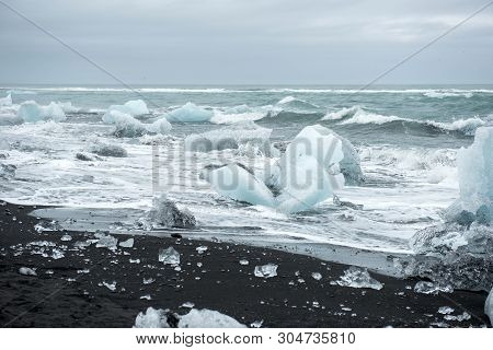 Icebergs On Diamond Beach, Jokulsarlon, Iceland