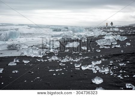 Icebergs On Diamond Beach, Jokulsarlon, Iceland