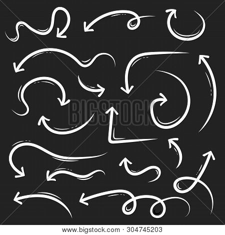 Creative Illustration Of Black Hand Drawn Arrows Set Isolated On Background. Art Design Grunge Sketc