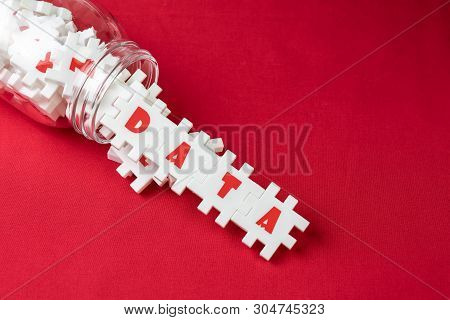 Big Data Analysis, Unstructured Database Processing Metaphor, Large Volume Of  White Puzzle Jigsaws 
