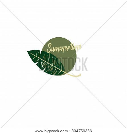 Summer Logo Botany Style - Exotic Fern Plant. Summer Time - Vector Logo Layout With Tropic Leaf