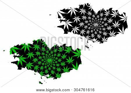 Region Of Brittany (france, Administrative Region) Map Is Designed Cannabis Leaf Green And Black, Br