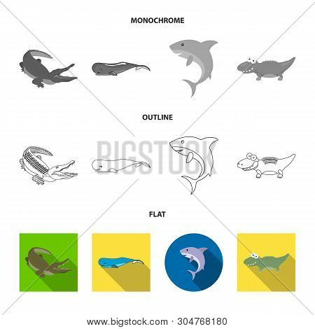 Vector Design Of Sea And Ocean Logo. Set Of Sea And Reptiles Stock Vector Illustration.
