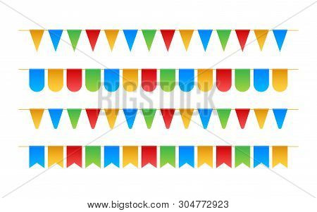 Birthday Party Invitation Banners. Set Of Flag Garlands. Vector Stock Illustration.