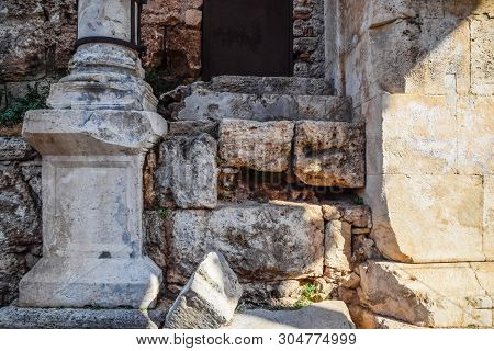 Stones At The Entrance To The Inside Of The Building At The Gates Of Hadrian. Adrian Gate, Antalya L