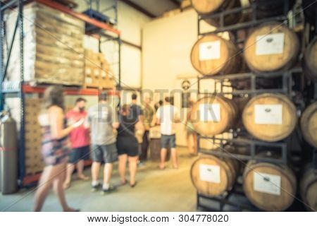 Blurry Background Customer Queue To Taste Draft Beer From American Brewing Taproom