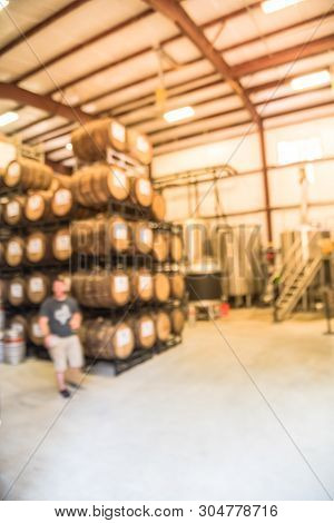 Blurry Background Customer Queue To Taste Draft Beer From American Brewing Taproom