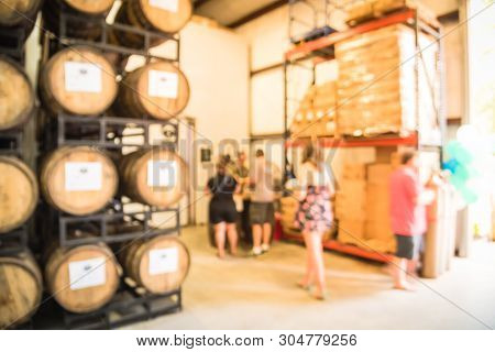 Blurry Background Customer Queue To Taste Draft Beer From American Brewing Taproom