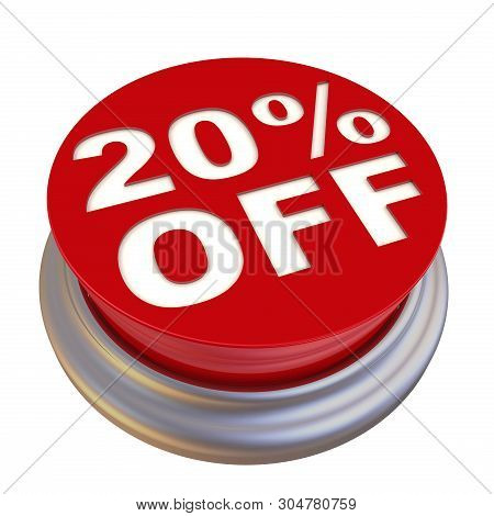 Discount Of Twenty Percentage. Red Circle Button Labeled 20% Off (twenty Percentage Discount) Isolat