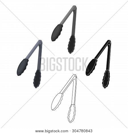 Meat Tongs.bbq Single Icon In Cartoon, Black Style Vector Symbol Stock Illustration Web.