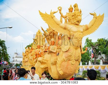 Candle Festival Ubon Ratchathani, Thailand - July 15: Many People Visit The Annual Candle Parade In 