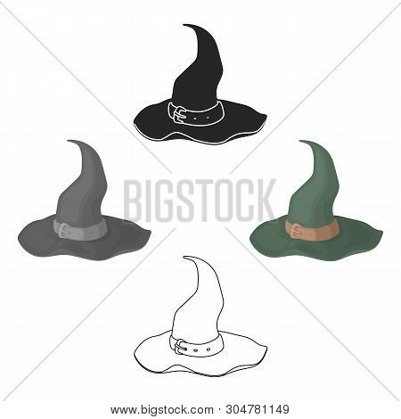 Witch S Hat Icon In Cartoon, Black Style Isolated On White Background. Black And White Magic Symbol 