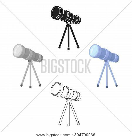 Telescope Icon In Cartoon, Black Style Isolated On White Background. Space Symbol Stock Vector Illus