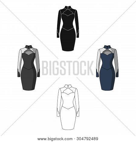 Strict Two-color Female Dress To The Knee. Dresses Working Style.women Clothing Single Icon In Carto