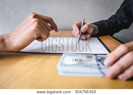 Dishonest Cheating In Business Illegal Money, Businessman Receive Bribe Money In Envelope To Busines