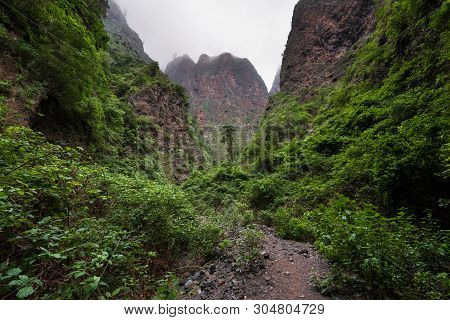 Natural Landscape Badajoz Canyon, Barranco De Badajoz In Tenerife, Spain .