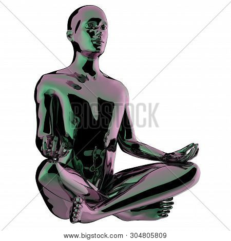 Yoga Man Meditating Lotus Pose Stylized Glossy Statue. Mind Body Soul Spirit Balance Icon Concept. H