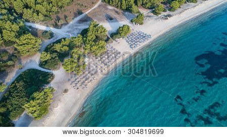 Paragga Beach Near Glarokavos Beach In Kassandra Peninsula. Halkidiki, Greece