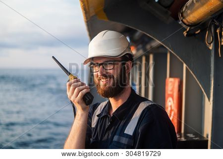 Deck Officer On Deck Of Offshore Vessel Or Ship