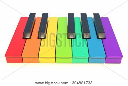 Multi Colored Piano Keys One Octave Front View 3d Render Illustration Isolated On White Background