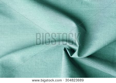 Beautiful Pure Organic Cotton Fabric Laid Out In Concentric Spiral Pattern. Elegant Greenish Gray Co