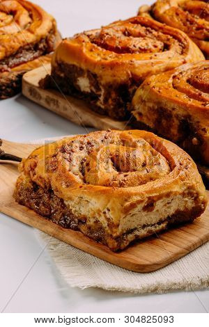 Cinnamon Rolls With Cheese Baked And Ready To Eat. Golfeados Typical Dessert In Venezuela.