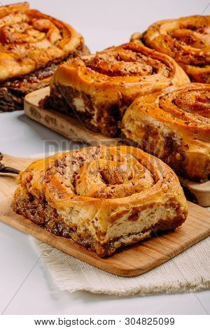 Cinnamon Rolls With Cheese Baked And Ready To Eat. Golfeados Typical Dessert In Venezuela.