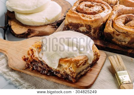 Cinnamon Rolls With Cheese Baked And Ready To Eat. Golfeados Typical Dessert In Venezuela.
