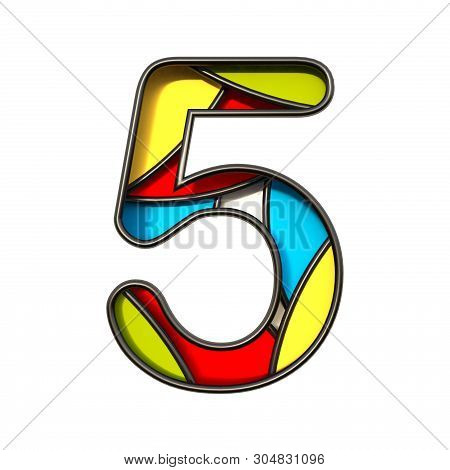 Multi Color Layers Font Number 5 Five 3d Rendering Illustration Isolated On White Background