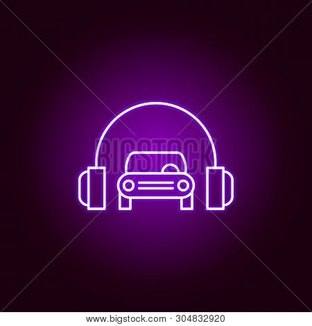 Car Headphones Outline Icon In Neon Style. Elements Of Car Repair Illustration In Neon Style Icon. S