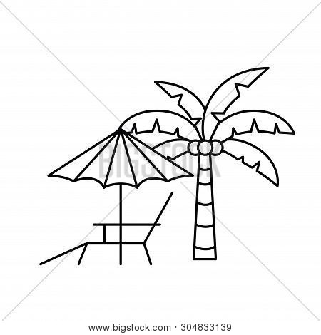 Palm Tree With Beach Umbrella Striped Vector Illustration Design
