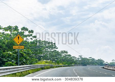 Exclamation Symbol/sign Drive Carefully Caution Warning Street/road Signage On Dual Carriageway High